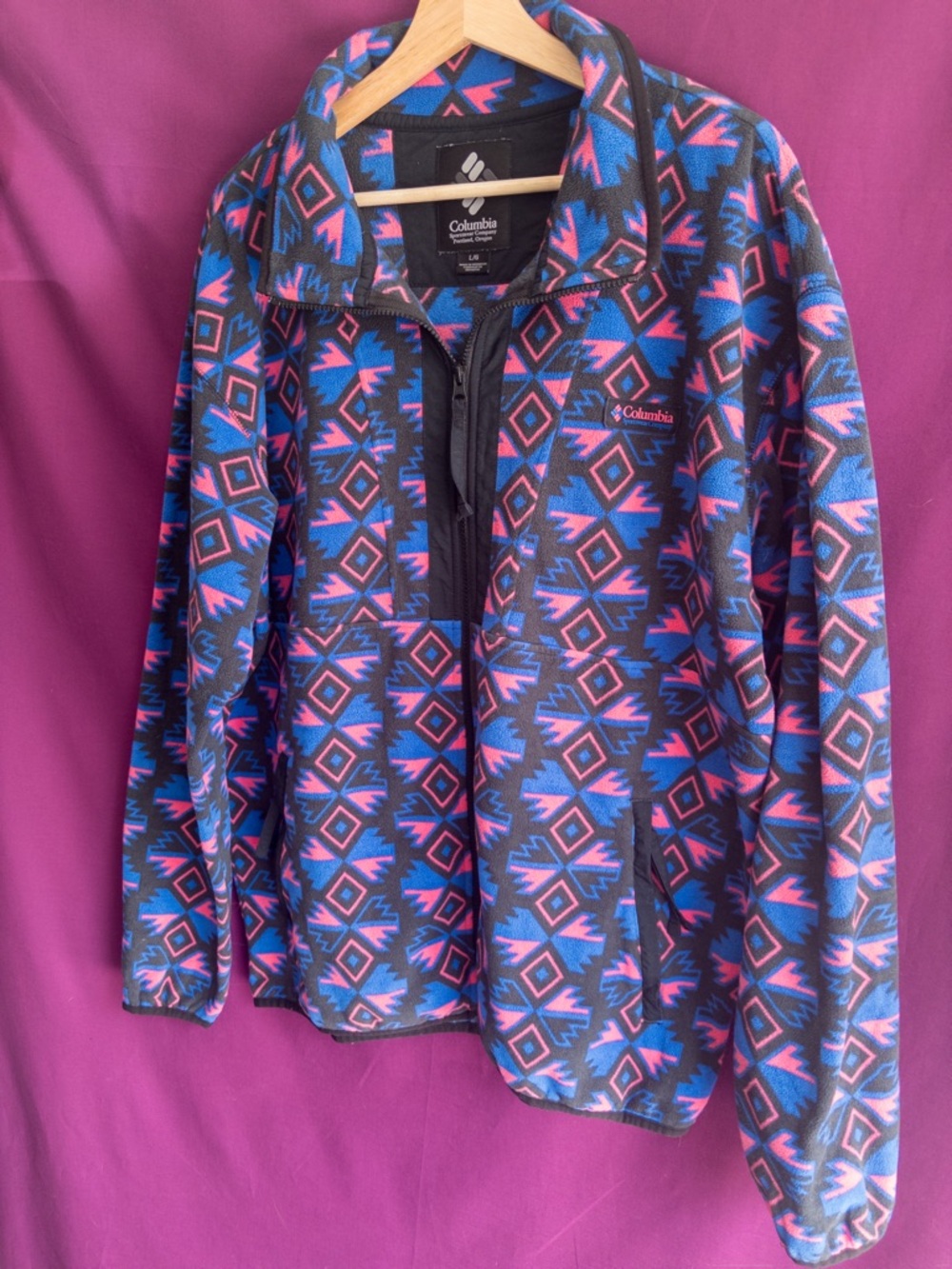 Columbia Aztec Geometric Print Fleece Jacket Full Zip Woman’s Size L